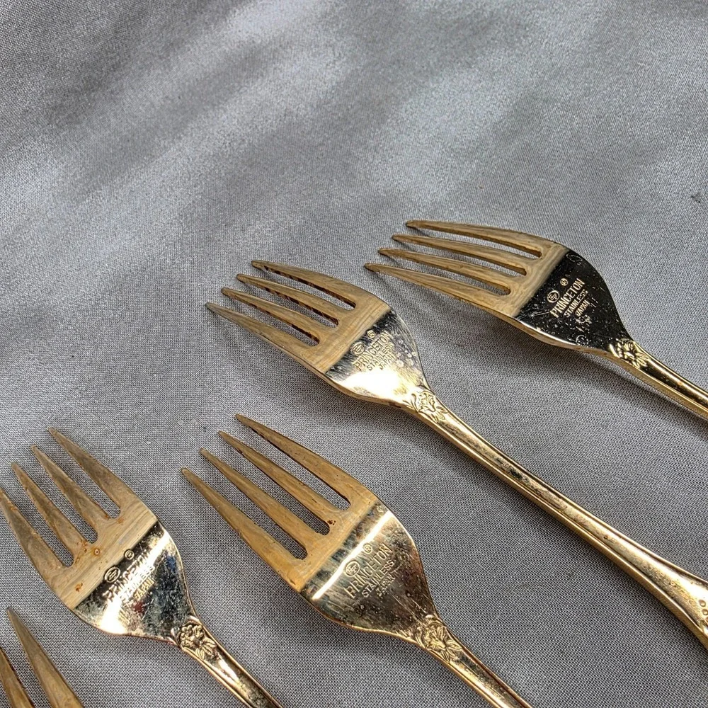 (X8) Hanford Forge Princeton Gold Electroplate Dinner Forks 7.5